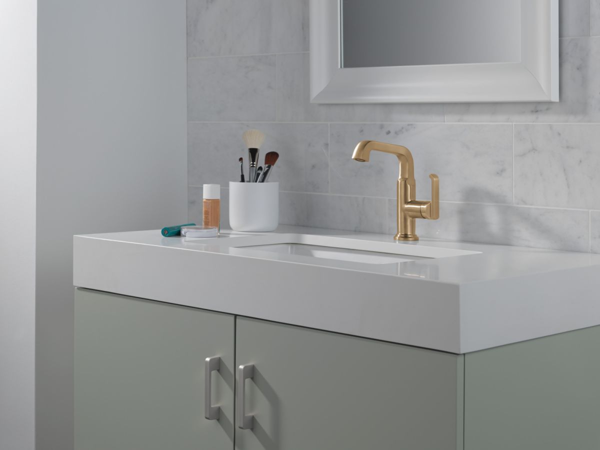DELTA Tetra Single Handle Mid-Height Vessel Bathroom — Lumicoat® Champagne Bronze