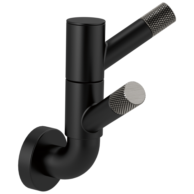 BRIZO Litze Rotating Double Robe Hook With Knurling — MATTE BLACK/LUXE STEEL