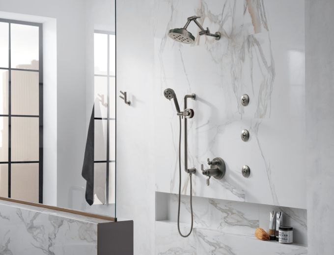 BRIZO Litze TempAssure Thermostatic Valve with 6-Function Diverter Trim - Less Handles — Luxe Steel