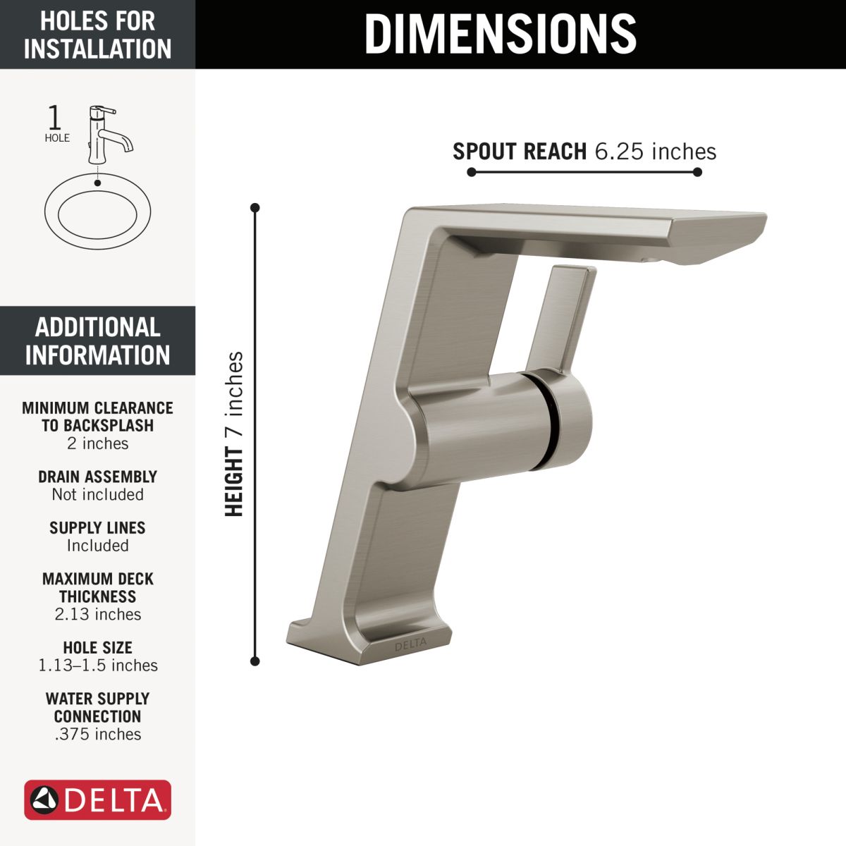 DELTA Pivotal Single Handle Mid-Height Vessel Bathroom Faucet — Lumicoat® Stainless