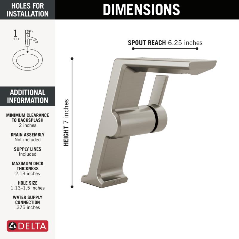 DELTA Pivotal Single Handle Mid-Height Vessel Bathroom Faucet — Lumicoat® Stainless