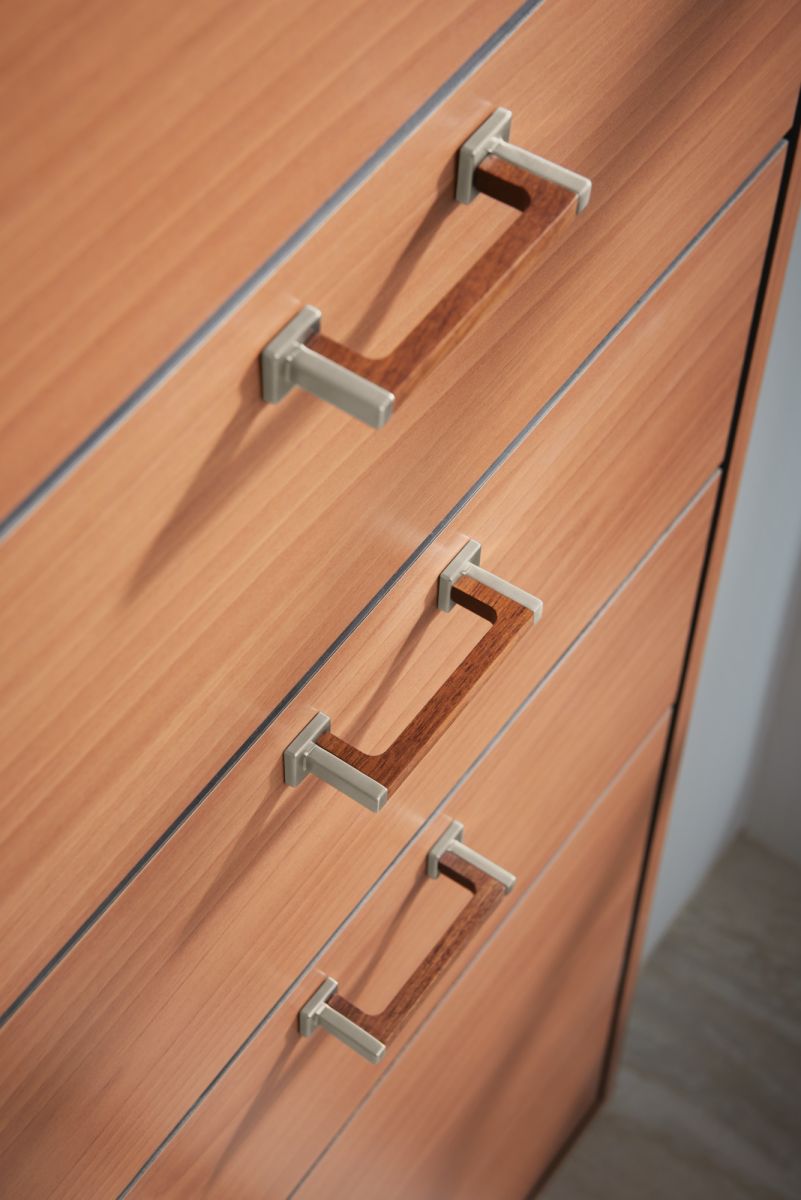 BRIZO Frank Lloyd Wright Drawer Pull — Luxe Nickel / Teak Wood
