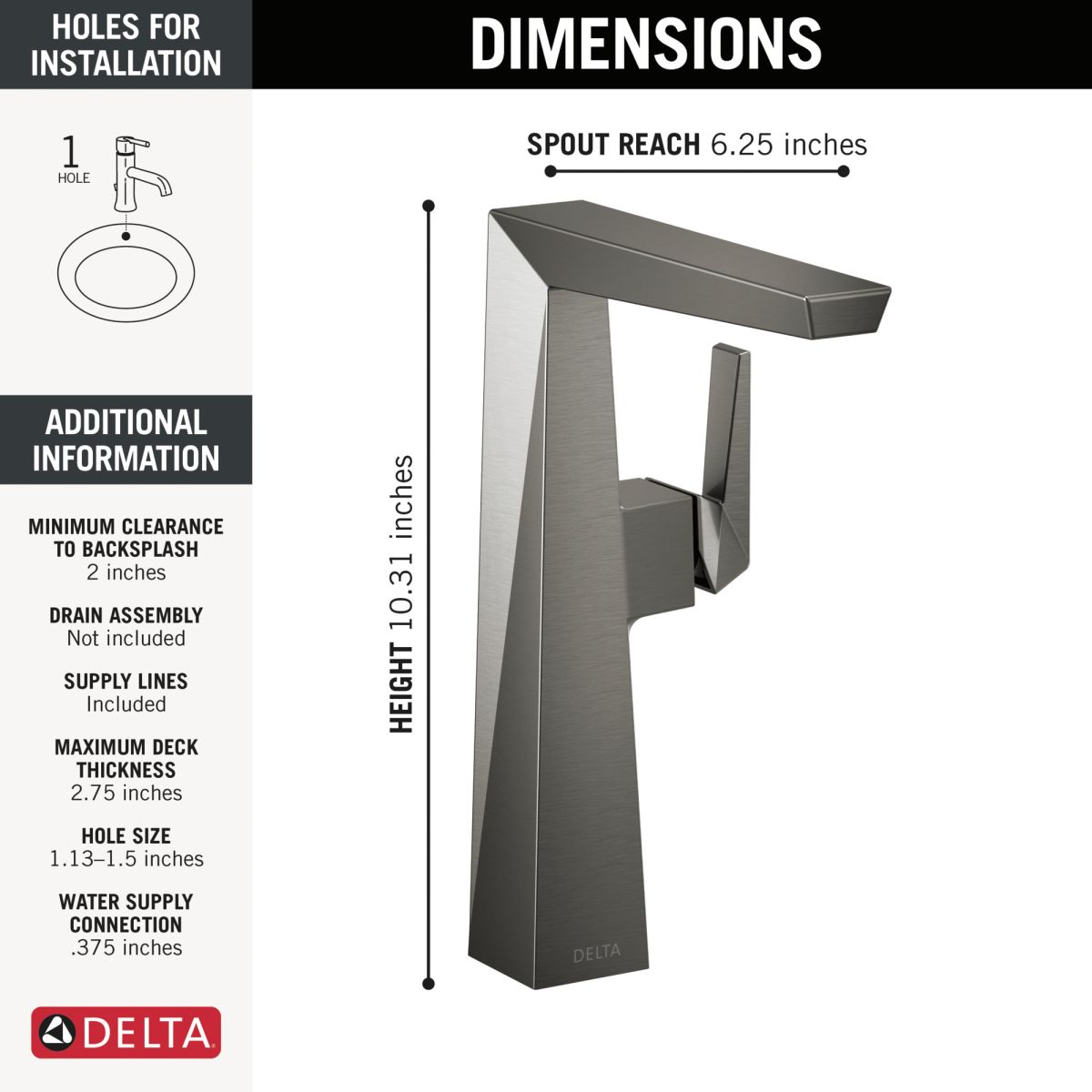 DELTA Trillian Single Handle Vessel Bathroom Faucet — Lumicoat® Black Stainless