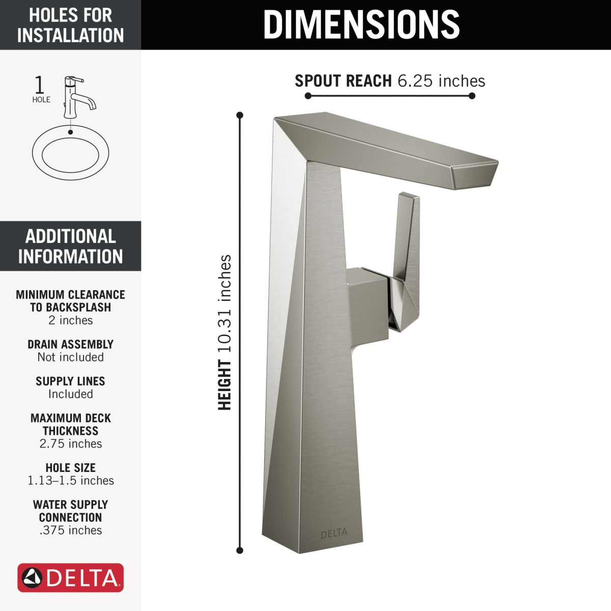 DELTA Trillian Single Handle Vessel Bathroom Faucet — Lumicoat® Stainless