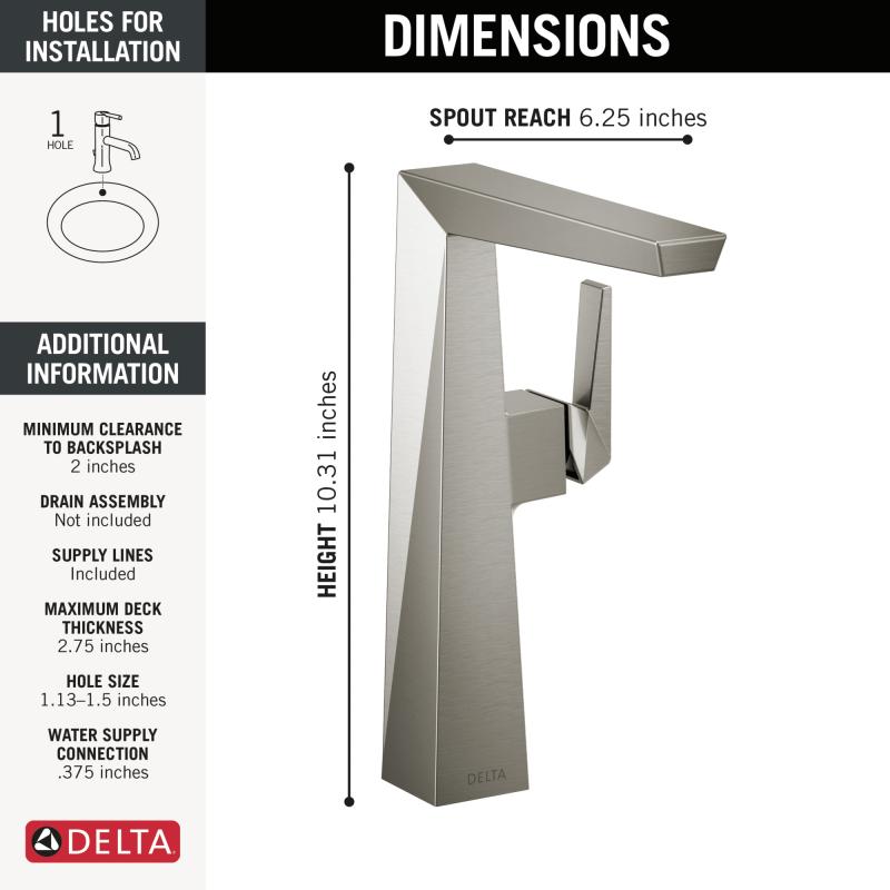 DELTA Trillian Single Handle Vessel Bathroom Faucet — Lumicoat® Stainless