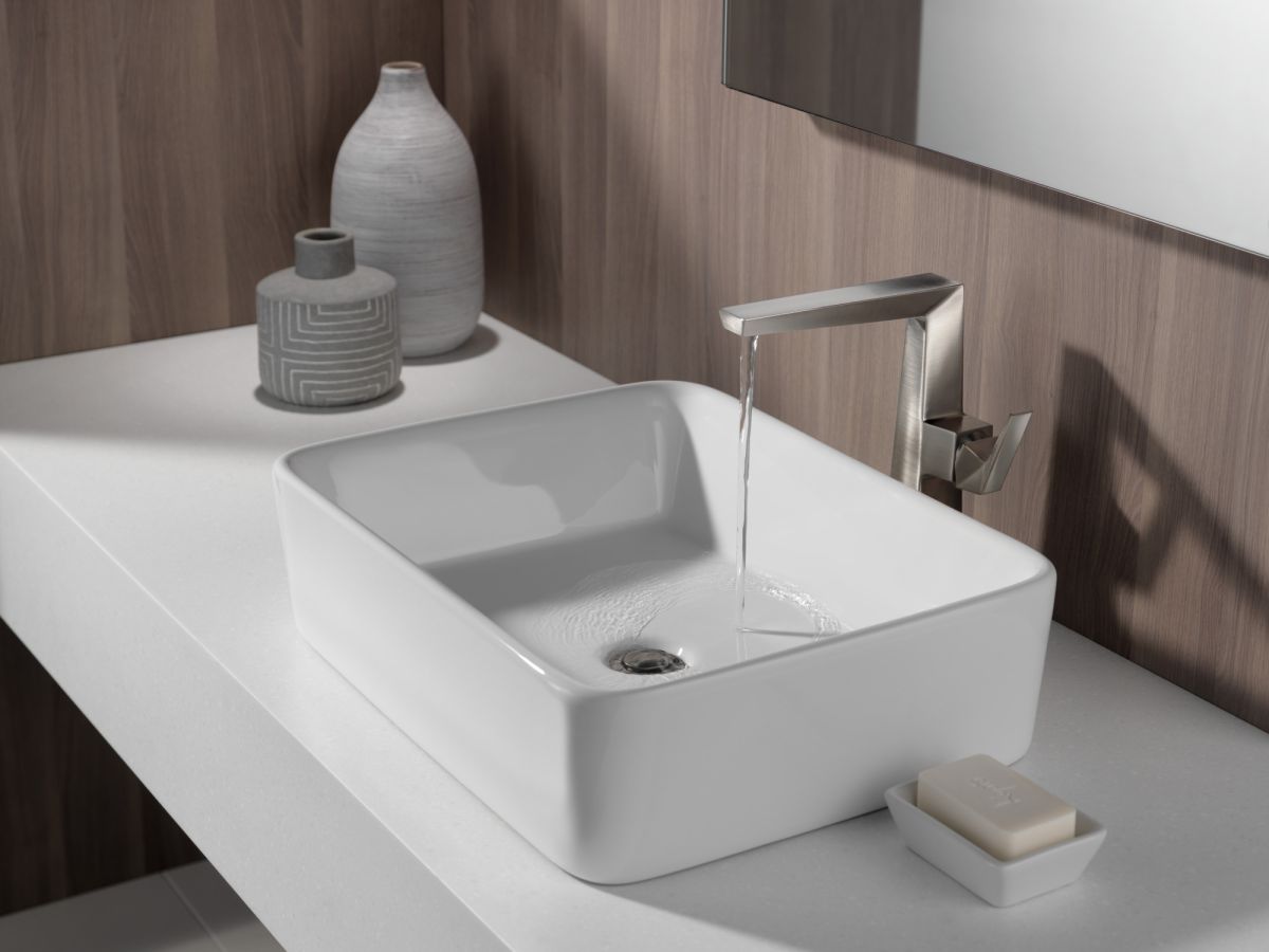 DELTA Trillian Single Handle Vessel Bathroom Faucet — Lumicoat® Stainless