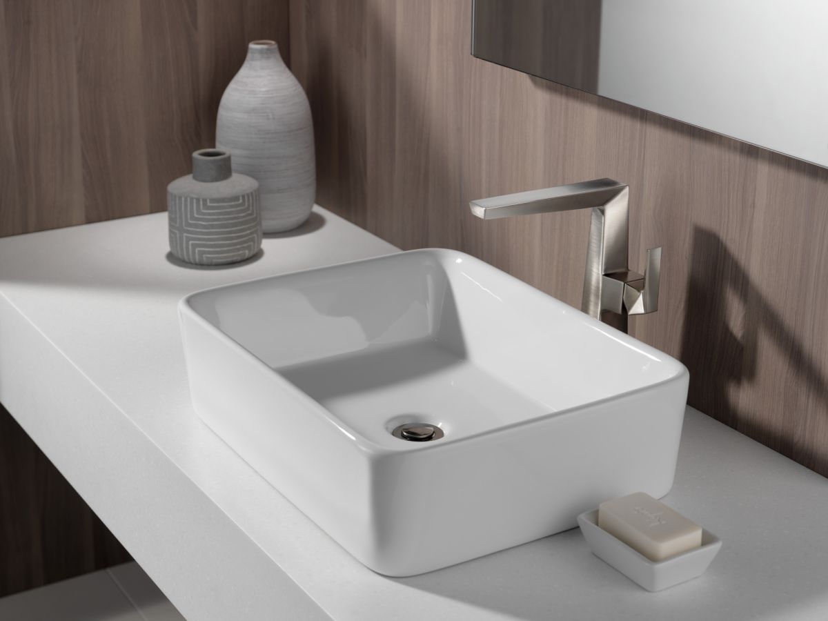 DELTA Trillian Single Handle Vessel Bathroom Faucet — Lumicoat® Stainless