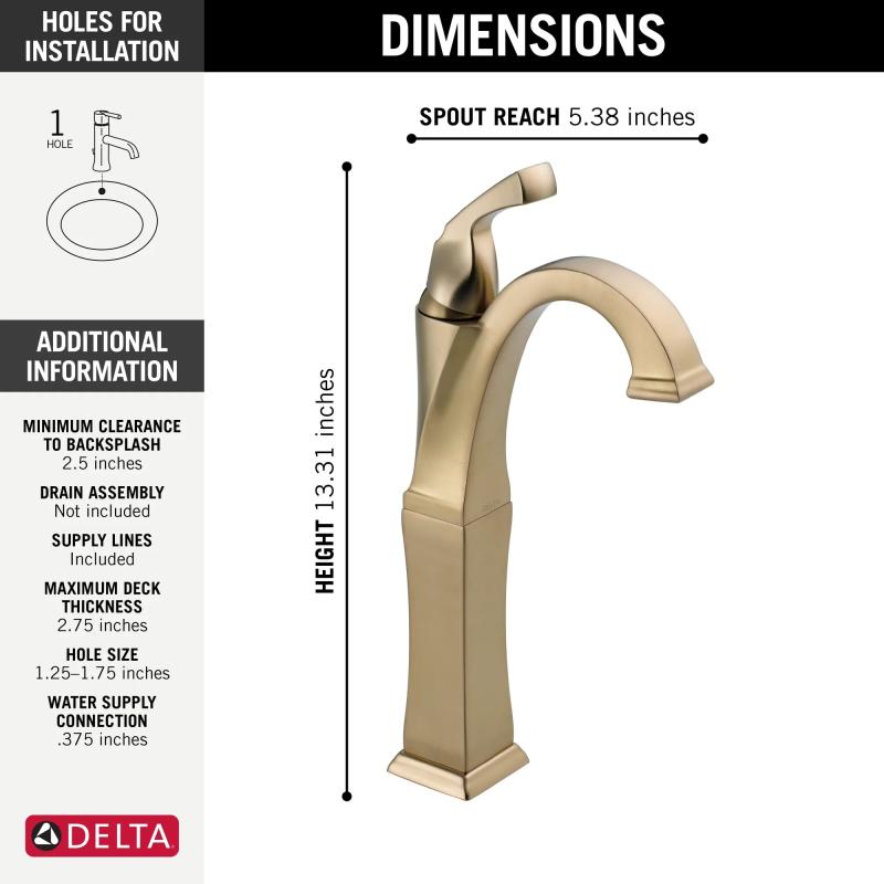DELTA Dryden Single Handle Vessel Bathroom Faucet — Champagne Bronze