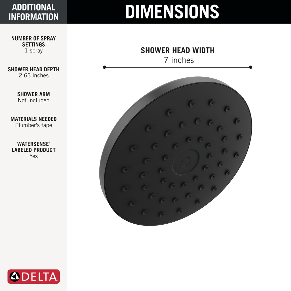 DELTA Universal Showering Components PivotPro Raincan Shower Head with TouchClean Spray Face — Matte Black
