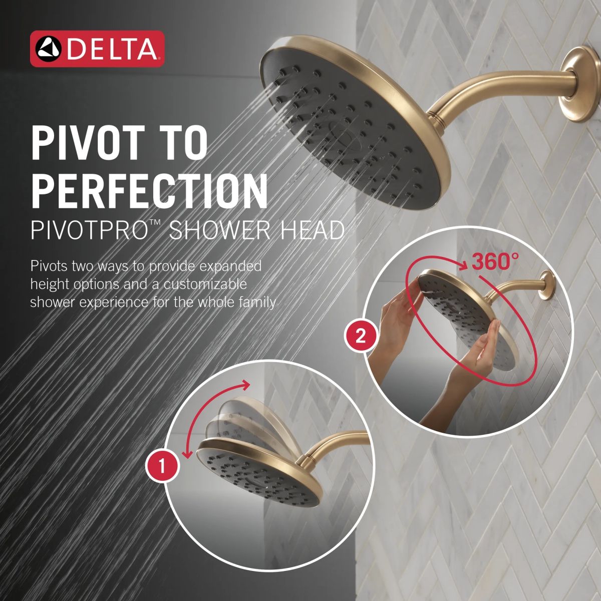 DELTA Universal Showering Components PivotPro Raincan Shower Head with TouchClean Spray Face — Champagne Bronze