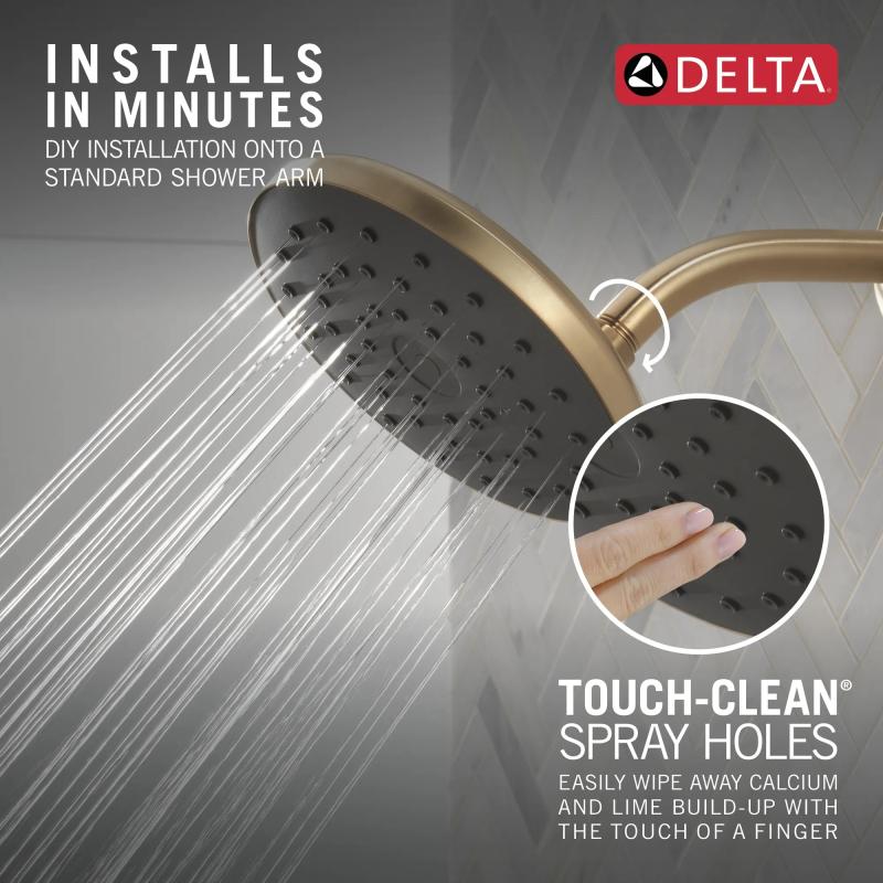 DELTA Universal Showering Components PivotPro Raincan Shower Head with TouchClean Spray Face — Champagne Bronze