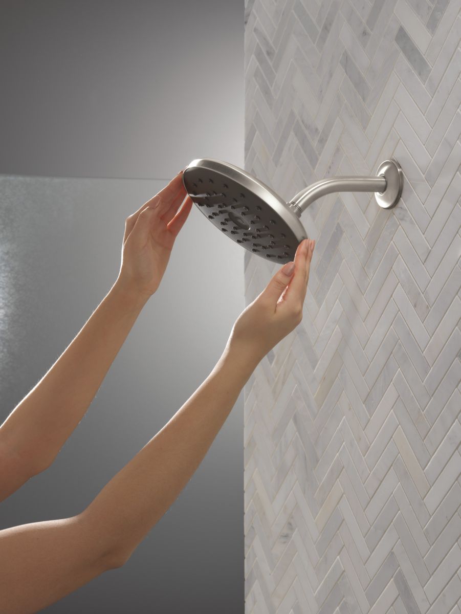 DELTA Universal Showering Components PivotPro Raincan Shower Head with TouchClean Spray Face — Spotshield Brushed Nickel