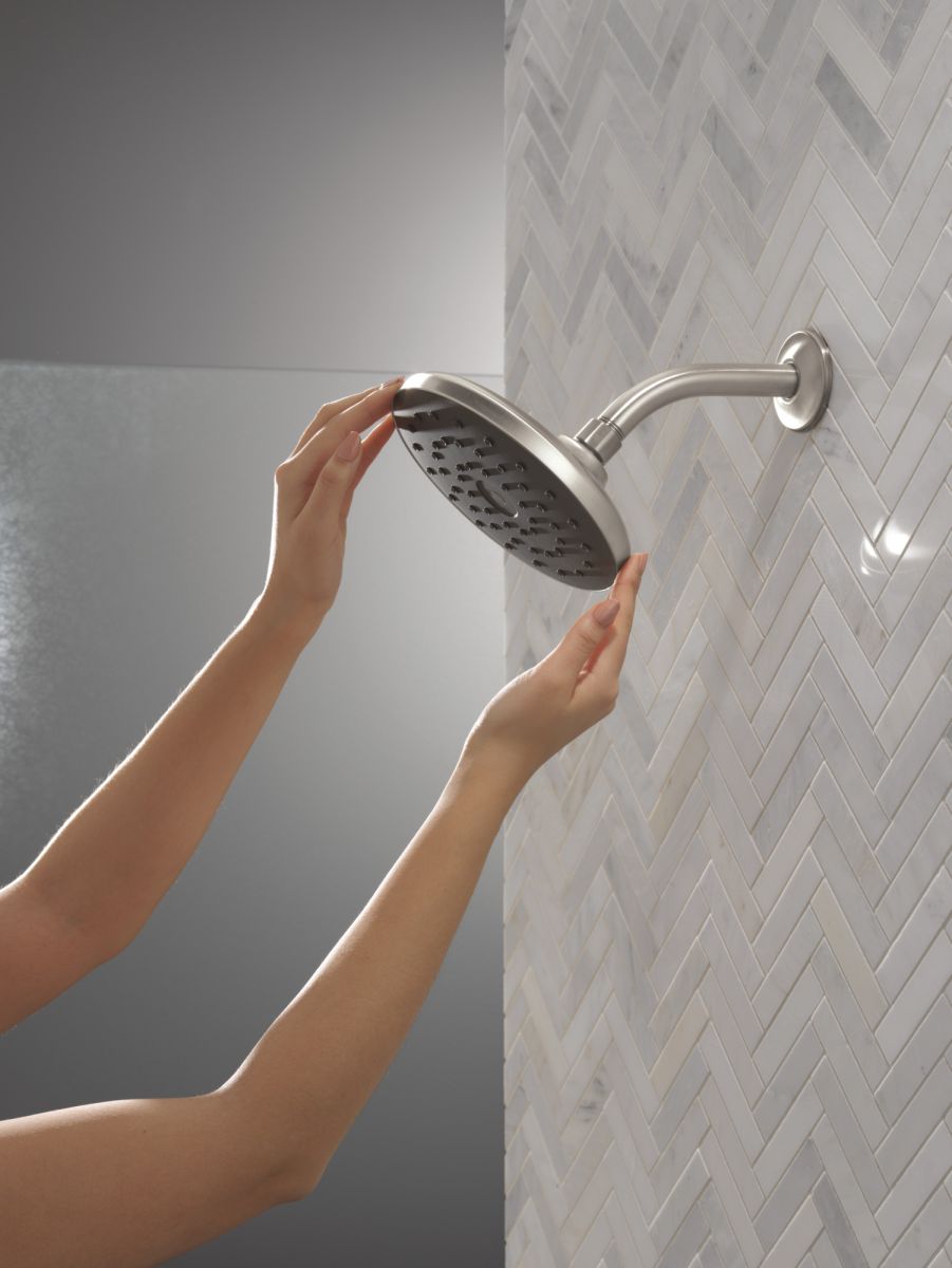 DELTA Universal Showering Components PivotPro Raincan Shower Head with TouchClean Spray Face — Spotshield Brushed Nickel