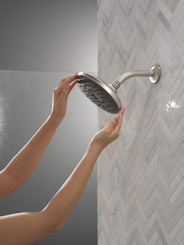 DELTA Universal Showering Components PivotPro Raincan Shower Head with TouchClean Spray Face — Spotshield Brushed Nickel