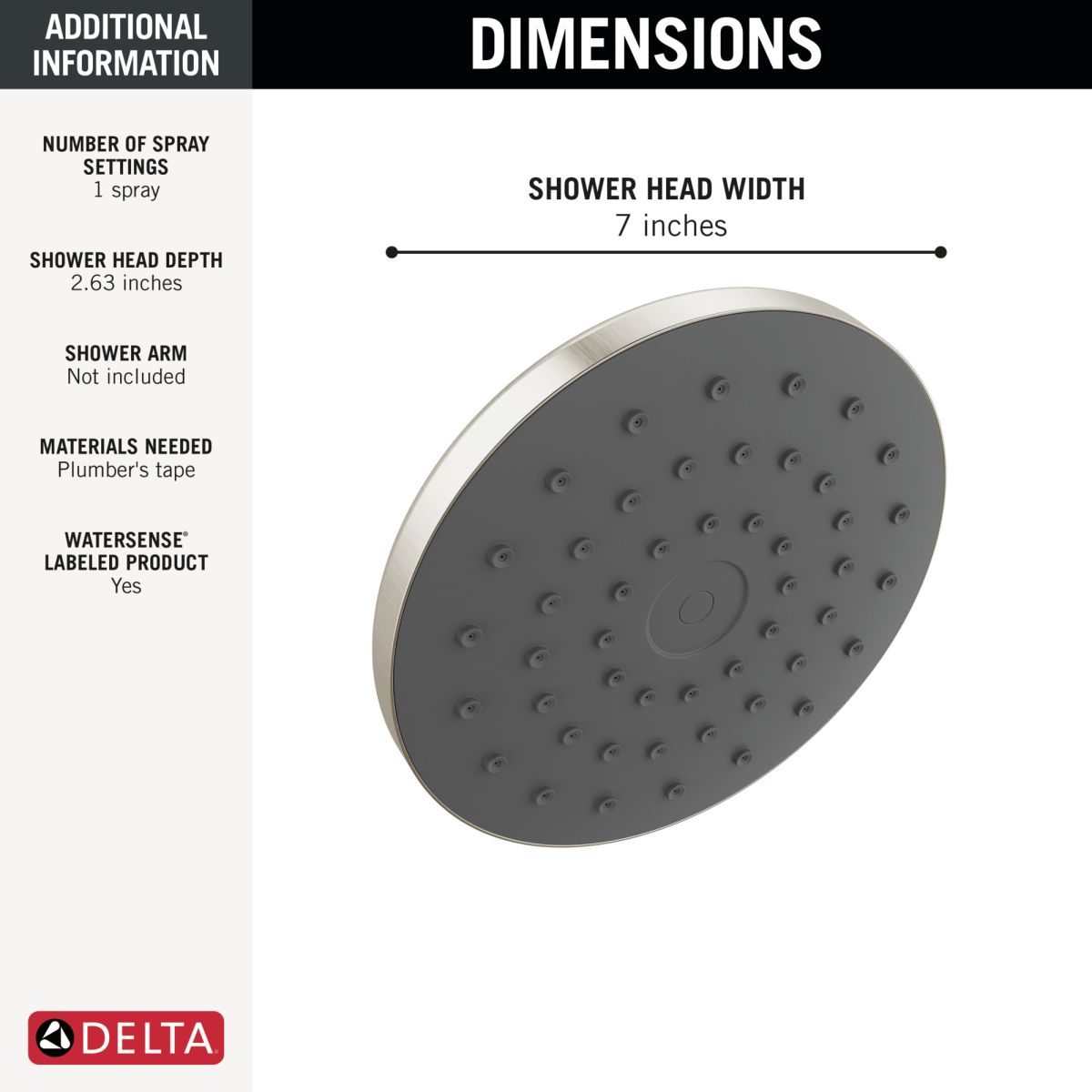 DELTA Universal Showering Components PivotPro Raincan Shower Head with TouchClean Spray Face — Spotshield Brushed Nickel