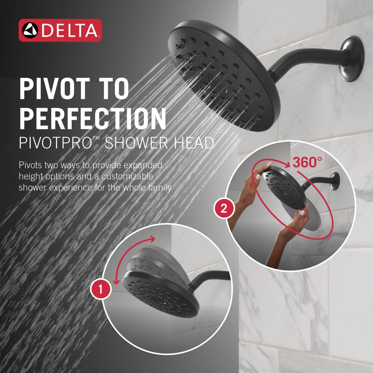 DELTA Universal Showering Components PivotPro Raincan Shower Head — Matte Black