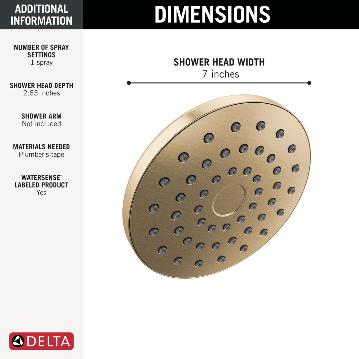 DELTA Universal Showering Components PivotPro Raincan Shower Head — Champagne Bronze