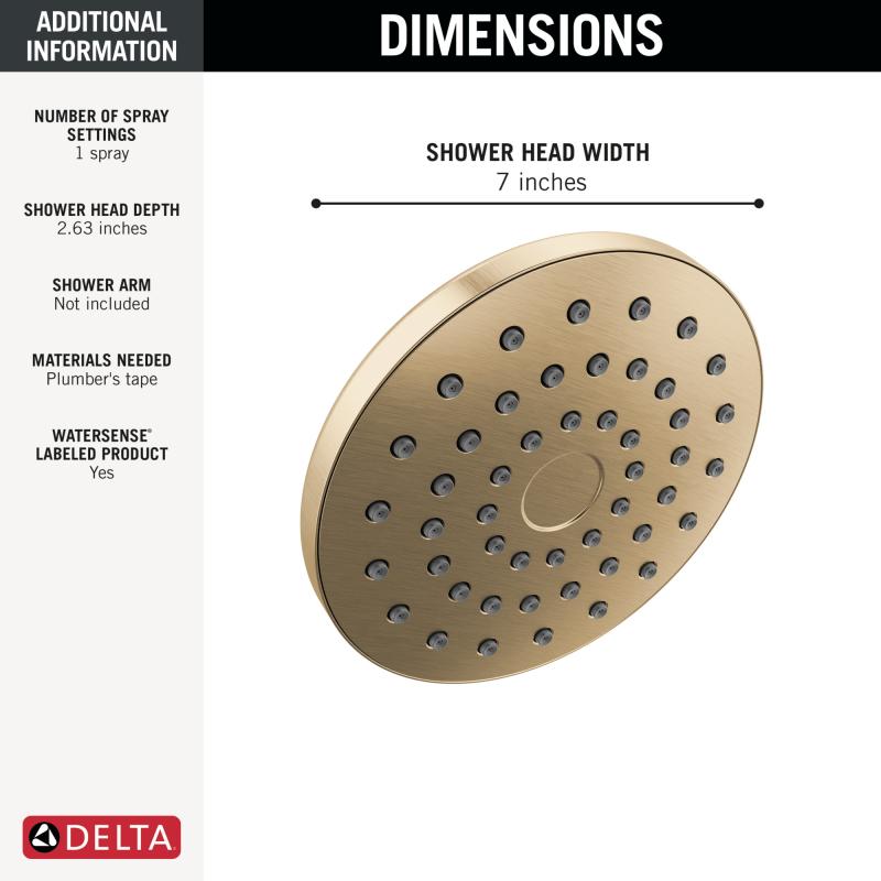 DELTA Universal Showering Components PivotPro Raincan Shower Head — Champagne Bronze