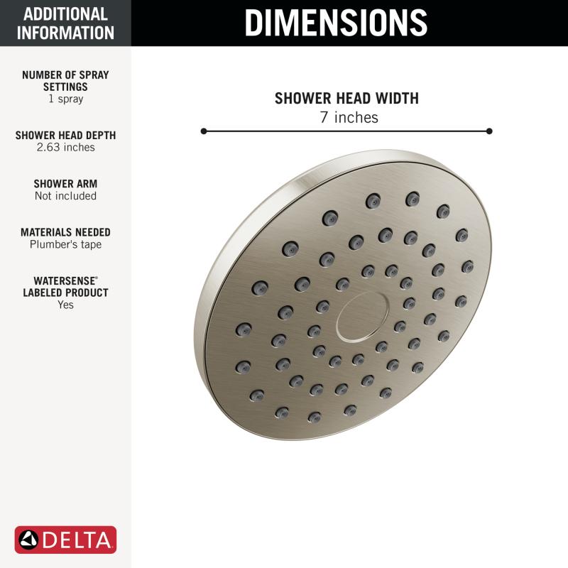 DELTA Universal Showering Components PivotPro Raincan Shower Head — Spotshield Brushed Nickel