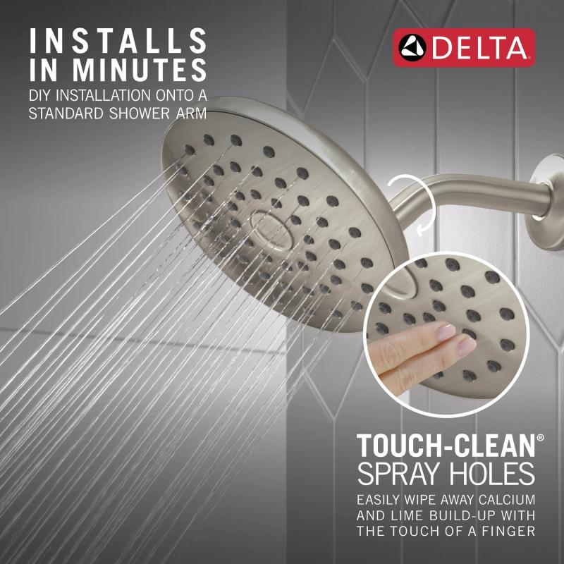 DELTA Universal Showering Components PivotPro Raincan Shower Head — Spotshield Brushed Nickel