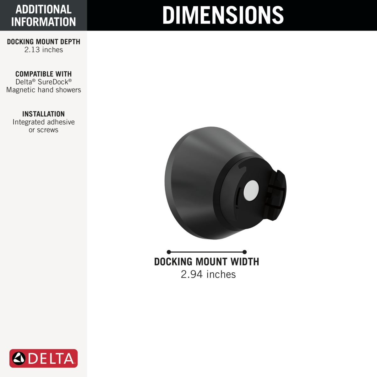 DELTA Universal Showering Components SureDock Magnetic Docking Mount — Matte Black