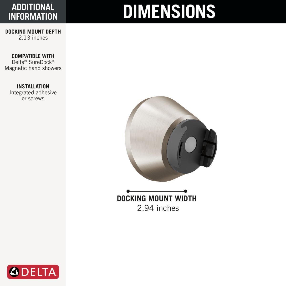 DELTA Universal Showering Components SureDock Magnetic Docking Mount — Spotshield Brushed Nickel