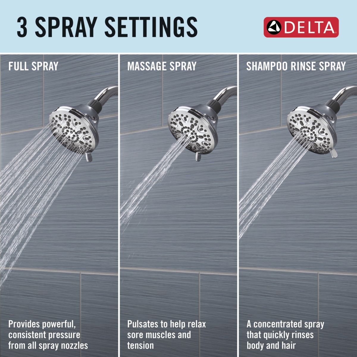 DELTA Universal Showering Components 3-Setting Shower Head, 2-Pack — Chrome