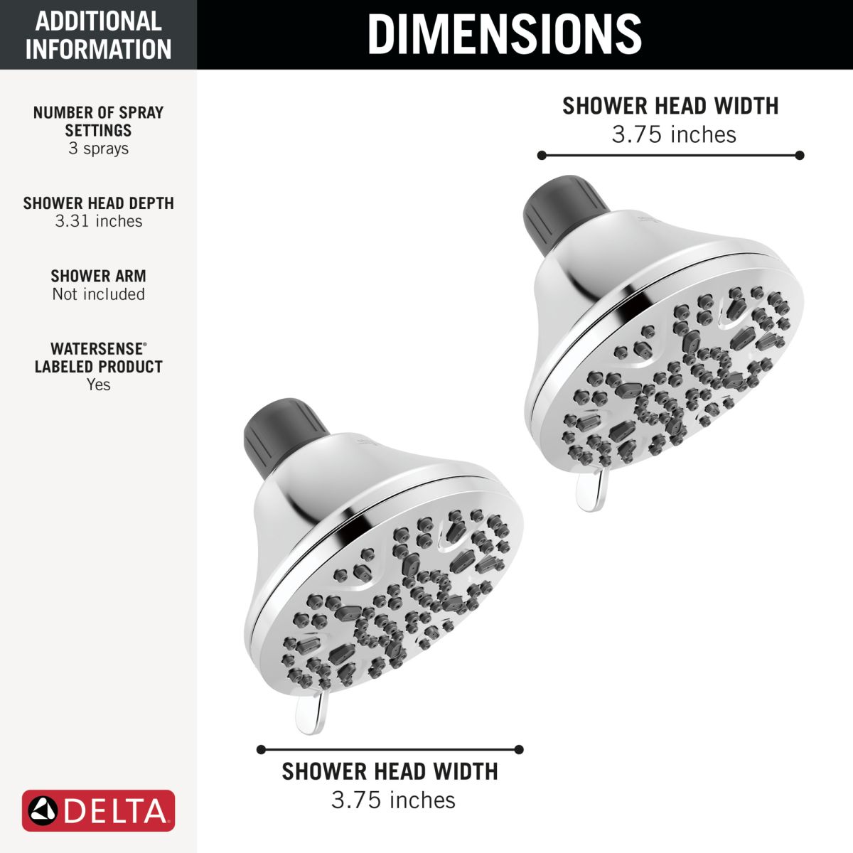 DELTA Universal Showering Components 3-Setting Shower Head, 2-Pack — Chrome