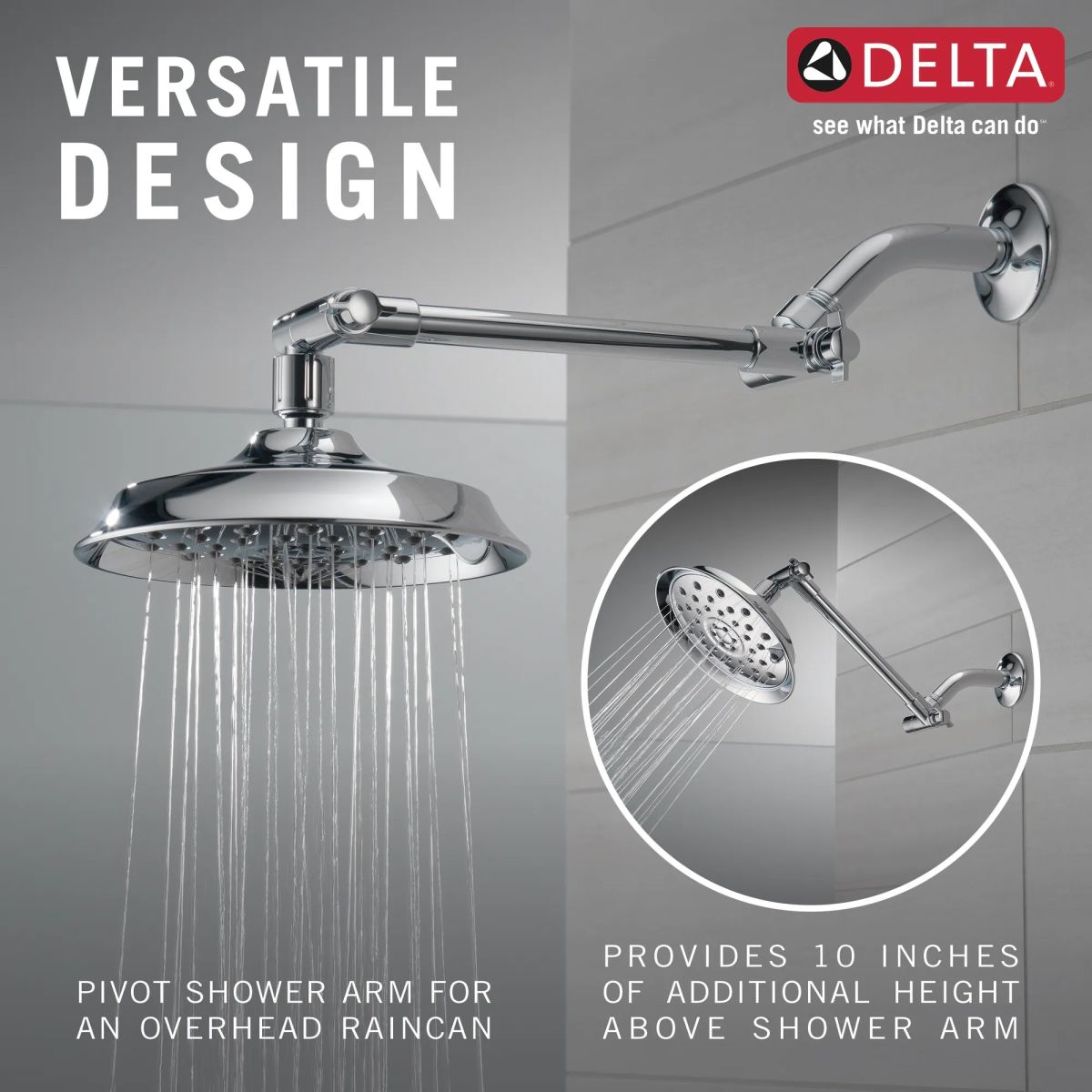 DELTA Universal Showering Components Bell Shower Head with Adjustable Arm Extender — Chrome