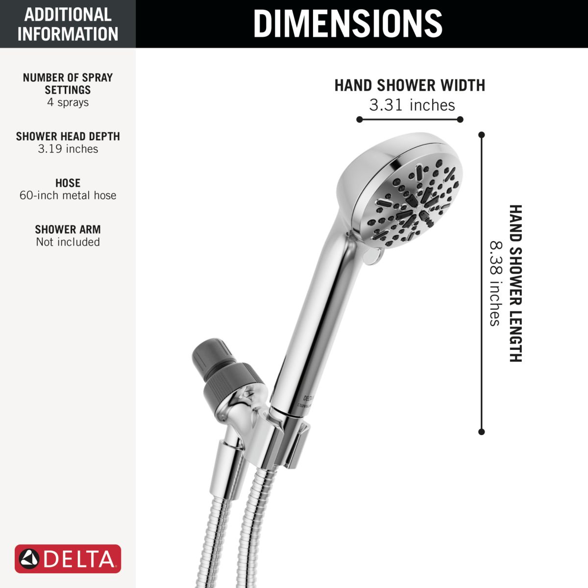 DELTA Universal Showering Components 4-Setting Hand Shower — Chrome