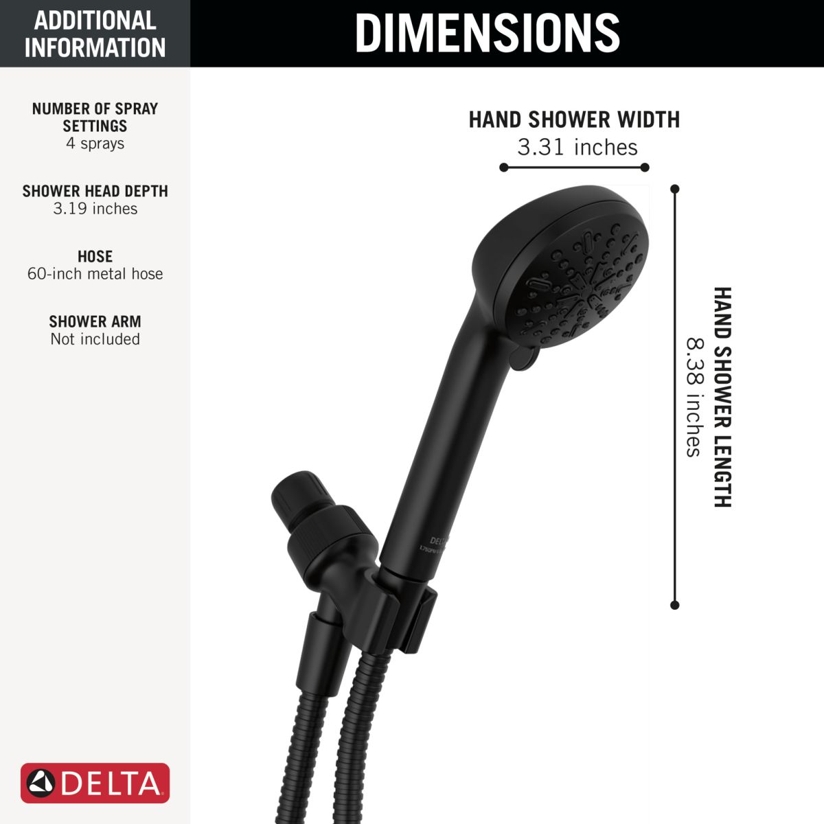 DELTA Universal Showering Components 4-Setting Hand Shower — Matte Black