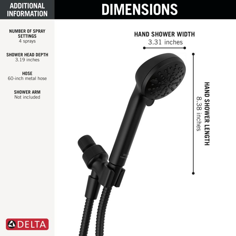 DELTA Universal Showering Components 4-Setting Hand Shower — Matte Black