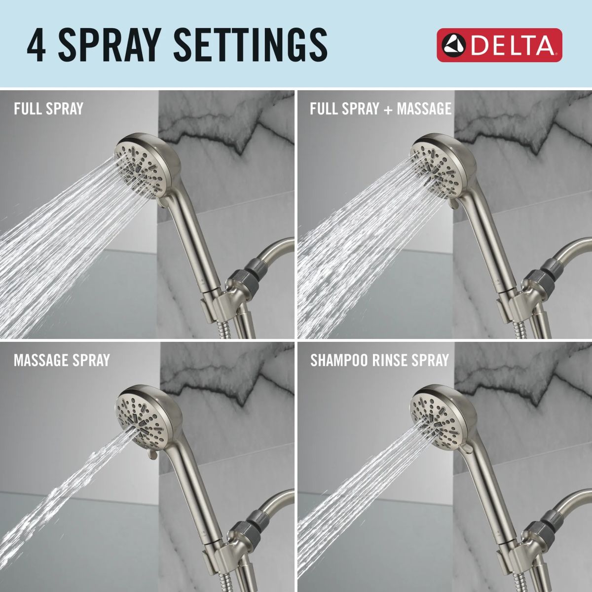 DELTA Universal Showering Components 4-Setting Hand Shower — Spotshield Brushed Nickel