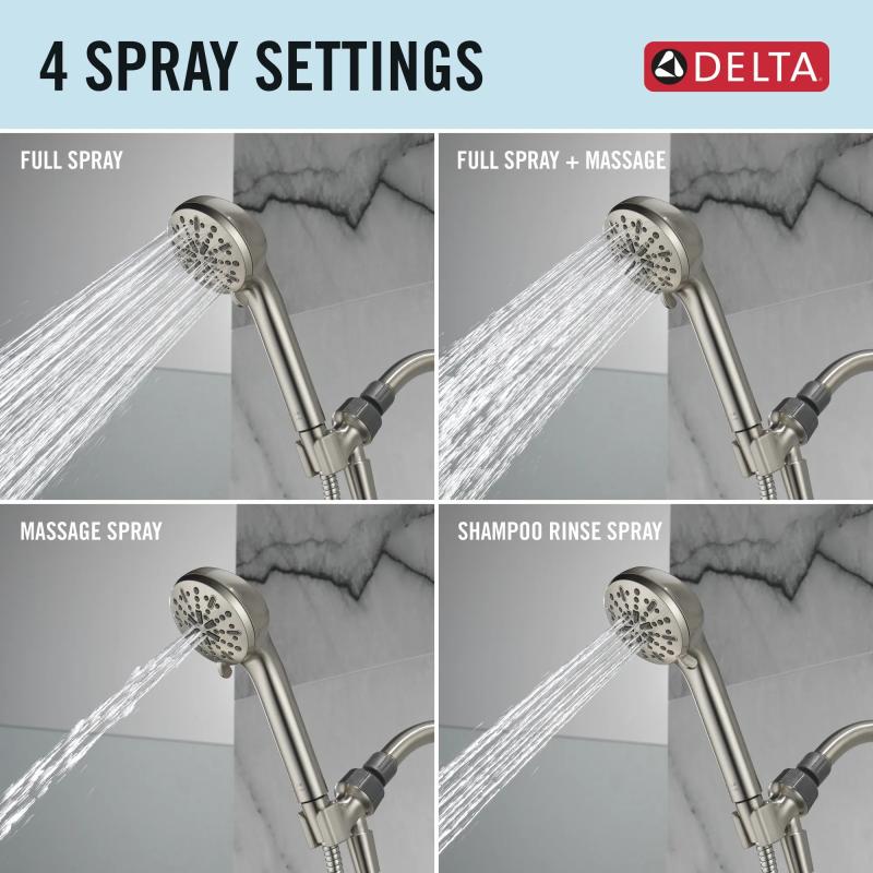 DELTA Universal Showering Components 4-Setting Hand Shower — Spotshield Brushed Nickel