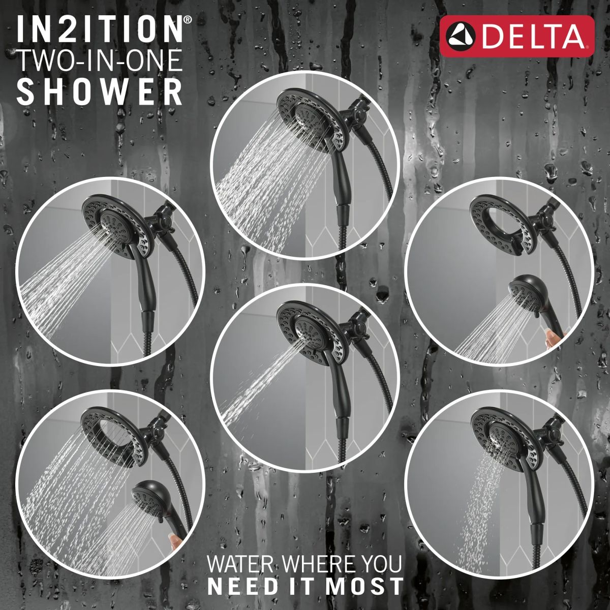 DELTA Universal Showering Components 4-Setting In2ition — Matte Black