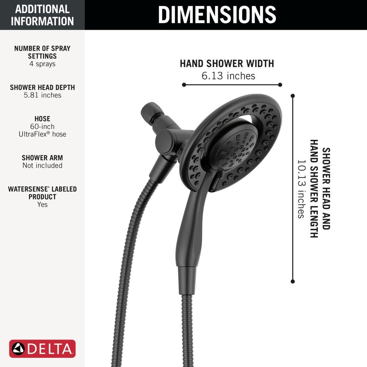 DELTA Universal Showering Components 4-Setting In2ition — Matte Black