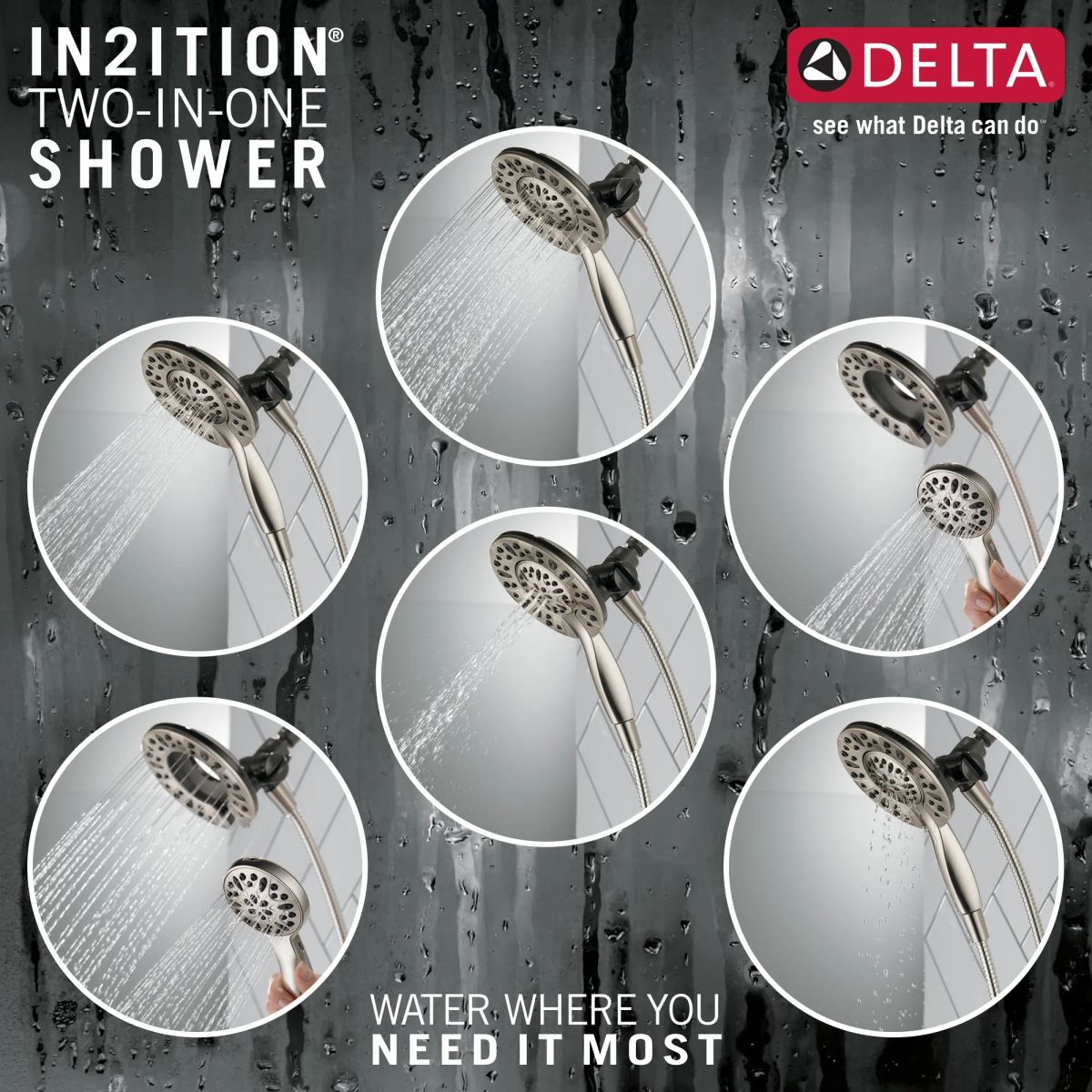 DELTA Universal Showering Components In2ition 4-Setting Two-in-One Shower — Spotshield Brushed Nickel