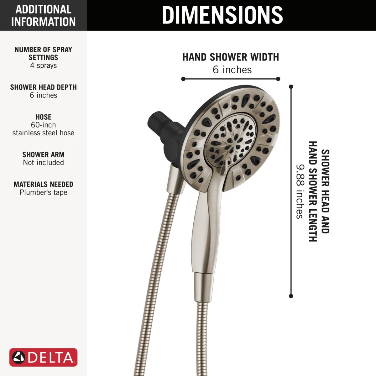 DELTA Universal Showering Components In2ition 4-Setting Two-in-One Shower — Spotshield Brushed Nickel