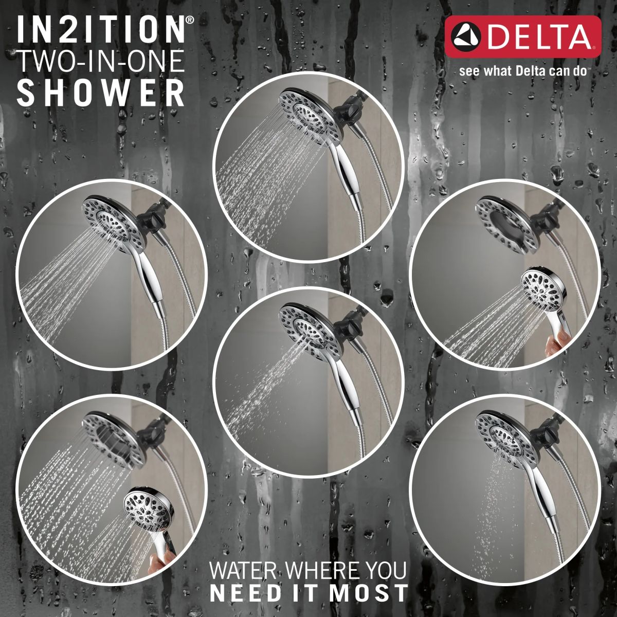 DELTA Universal Showering Components In2ition 4-Setting Two-in-One Shower — Chrome