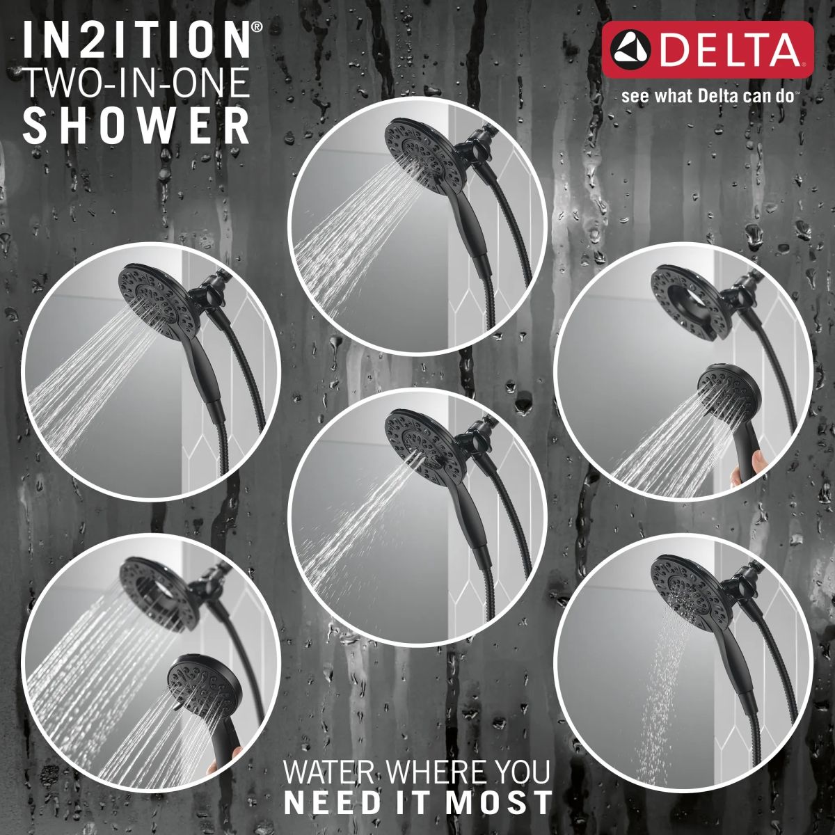 DELTA Universal Showering Components In2ition 4-Setting Two-in-One Shower — Matte Black