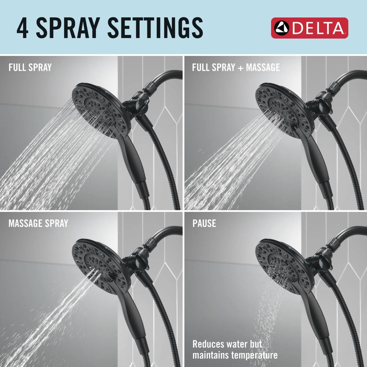 DELTA Universal Showering Components In2ition 4-Setting Two-in-One Shower — Matte Black