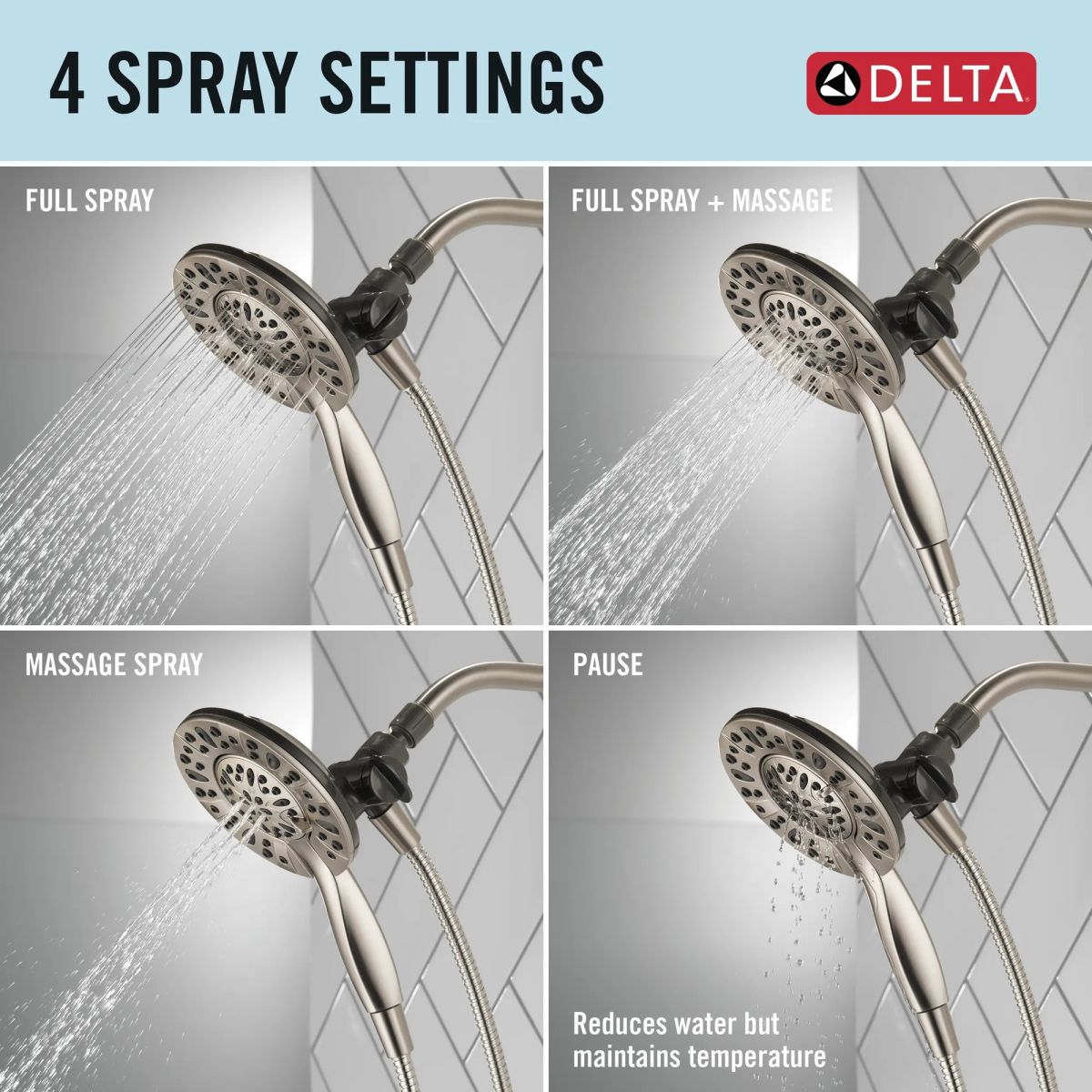 DELTA Universal Showering Components In2ition 4-Setting Two-in-One Shower — Satin Nickel