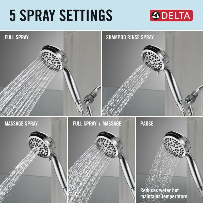 DELTA Universal Showering Components 5 Setting Hand Shower — Chrome