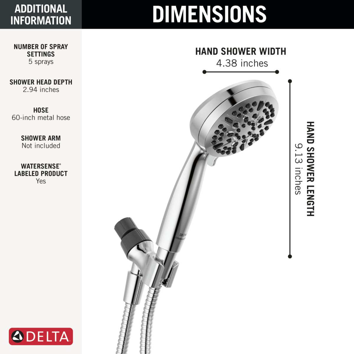 DELTA Universal Showering Components 5 Setting Hand Shower — Chrome