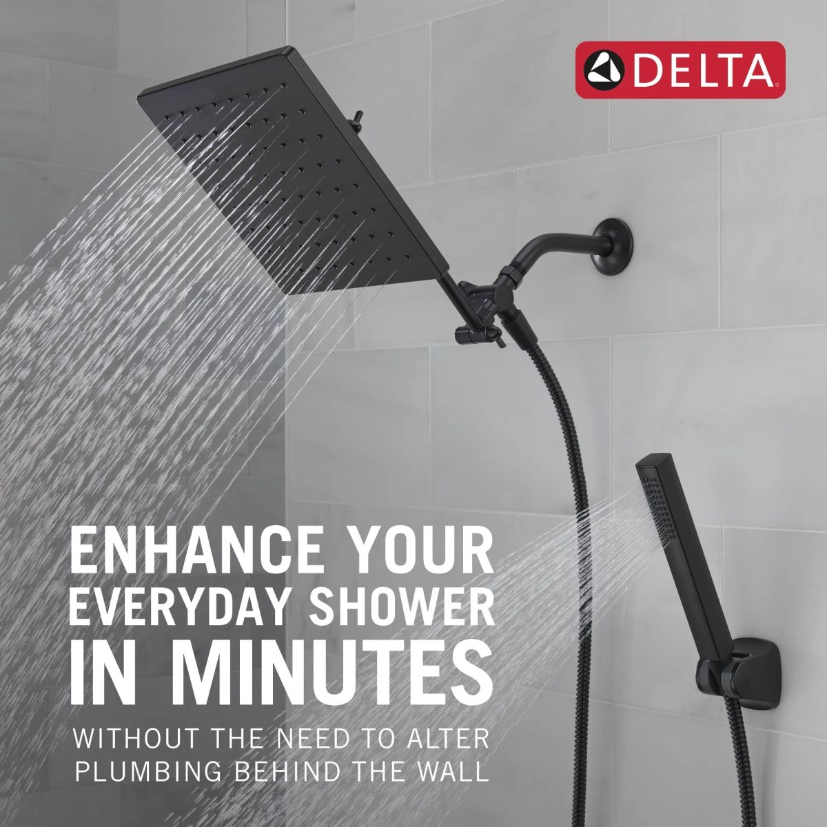 DELTA Universal Showering Components 10 inch Raincan Shower Head & Hand Held Combo with Adjustable Extension Arm — Matte Black