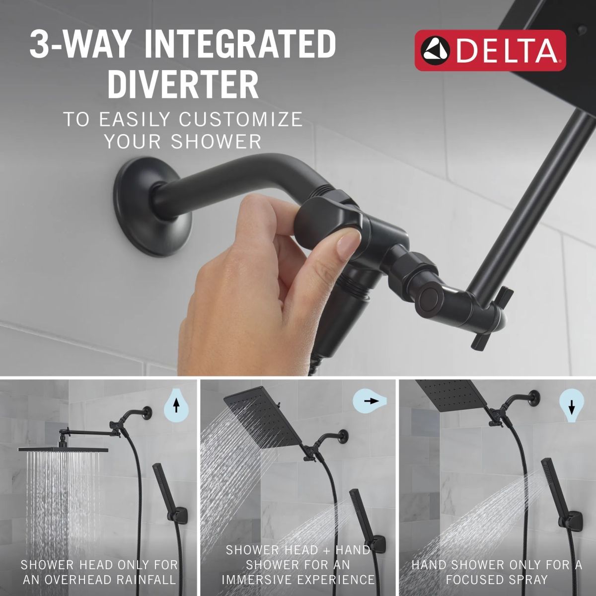 DELTA Universal Showering Components 10 inch Raincan Shower Head & Hand Held Combo with Adjustable Extension Arm — Matte Black