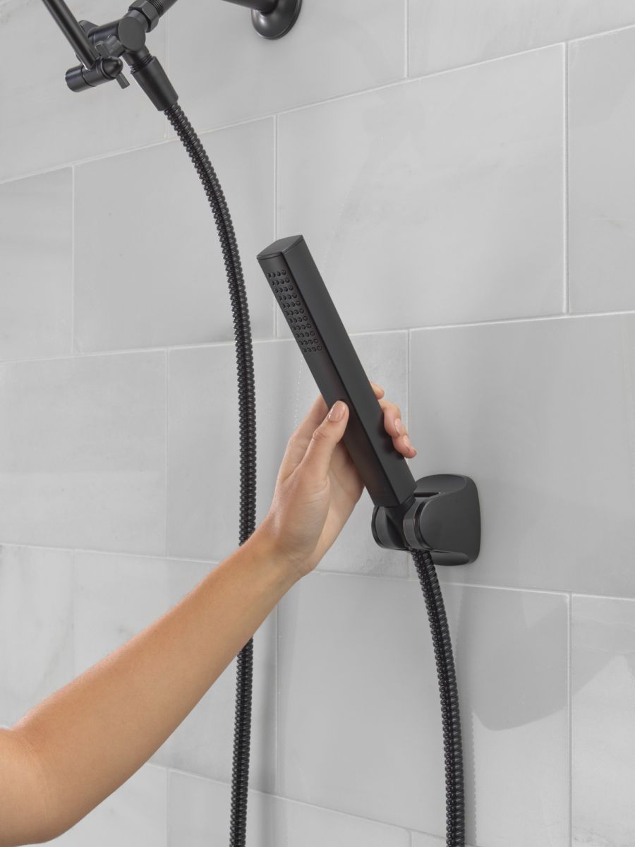 DELTA Universal Showering Components 10 inch Raincan Shower Head & Hand Held Combo with Adjustable Extension Arm — Matte Black