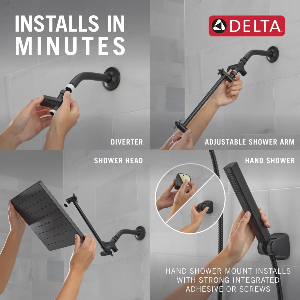 DELTA Universal Showering Components 10 inch Raincan Shower Head & Hand Held Combo with Adjustable Extension Arm — Matte Black