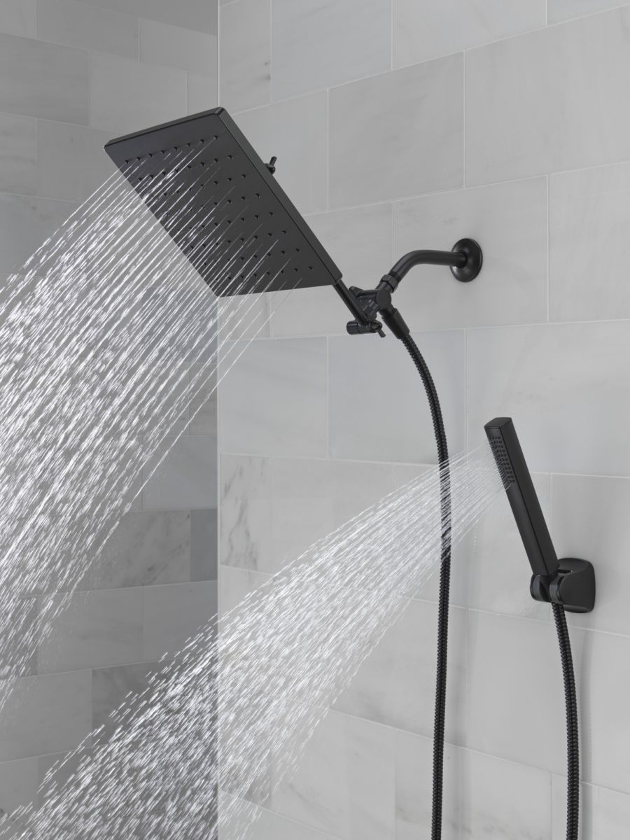 DELTA Universal Showering Components 10 inch Raincan Shower Head & Hand Held Combo with Adjustable Extension Arm — Matte Black