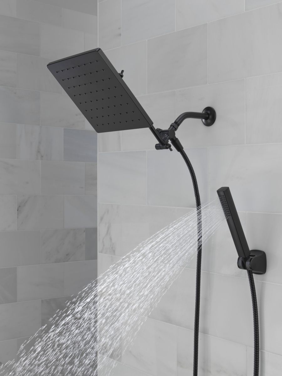 DELTA Universal Showering Components 10 inch Raincan Shower Head & Hand Held Combo with Adjustable Extension Arm — Matte Black